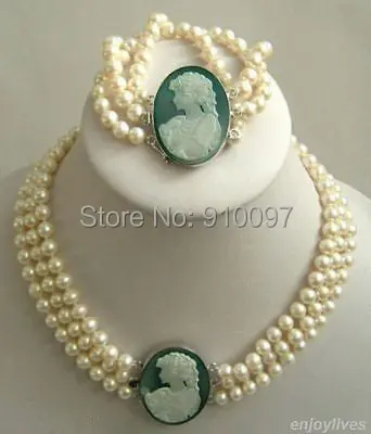 

LHX54013>>Genuine White Pearl WGP Shell Carve Goddess Clasp Necklace Bracelet Set