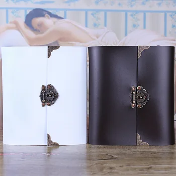 

Leather DIY Album Photo Mariage Scrapbooking Loose-leaf Hand-pasted Locking Leather Cover Album Baby Wedding Vintage Picture 15Y