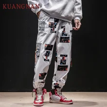 KUANGNAN, шнурок, хип-хоп штаны, Мужские штаны, для бега, Японская уличная одежда, для бега, брюки мужские тренировочные брюки, мужские штаны, весна