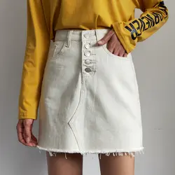 Повседневные юбки с карандашом и кисточками женские летние однобортные женские юбки с карманами женские джинсовые юбки faldas mujer moda 2019