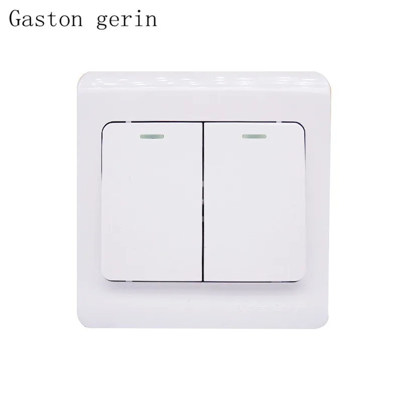 

2 Gang 1 Way Wall Light Switch Socket with Led Light Brushed White Panel Push Button Rocker Switch Interrupteur 10A AC 110~220V