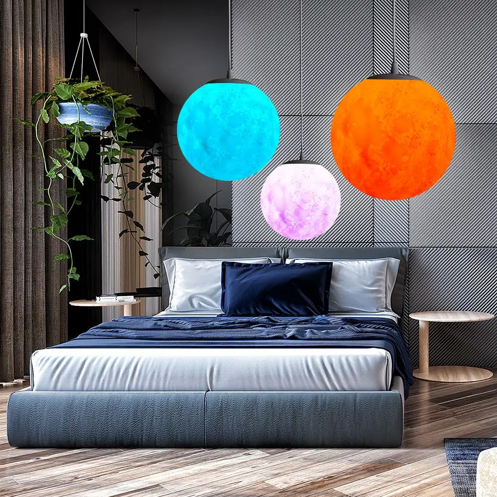 

Nordic simple restaurant lamp 7 colors creative retro personality bedroom art ball moon lanyard pendant lights