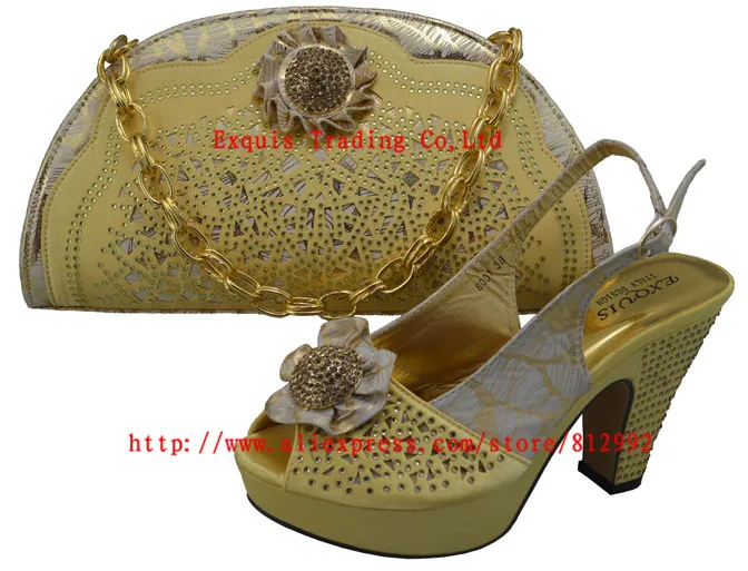 ФОТО FREE SHIPPING!New arrival Lady fashion matching shoe and bag set GF8001 Gold Size 38-43  for retail and wholesale