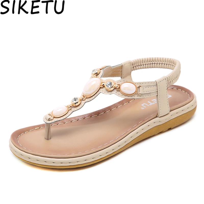 

SIKETU Women Rhinestone String Beaded Sandals Platform Shoes Thong Wedge Heel Shoes Crystal Faux Pearl Wedding Bridal Shoes