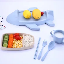 6 шт. пшеничная соломинка мультфильм самолет столовые приборы творческие многофункциональные детские Здоровое питание увеличение аппетита обеденные тарелки