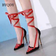 BYQDY New Arrival Red Wedding Shoes Sexy High Heels Pointed Toe Lacing Flock Shoes Women Platform Pumps Shoes Good Quality 2019 BYQDY New Arrival Red Wedding Shoes Sexy High Heels Pointed Toe Lacing Flock Shoes Women Platform Pumps Shoes Good Quality 2019
