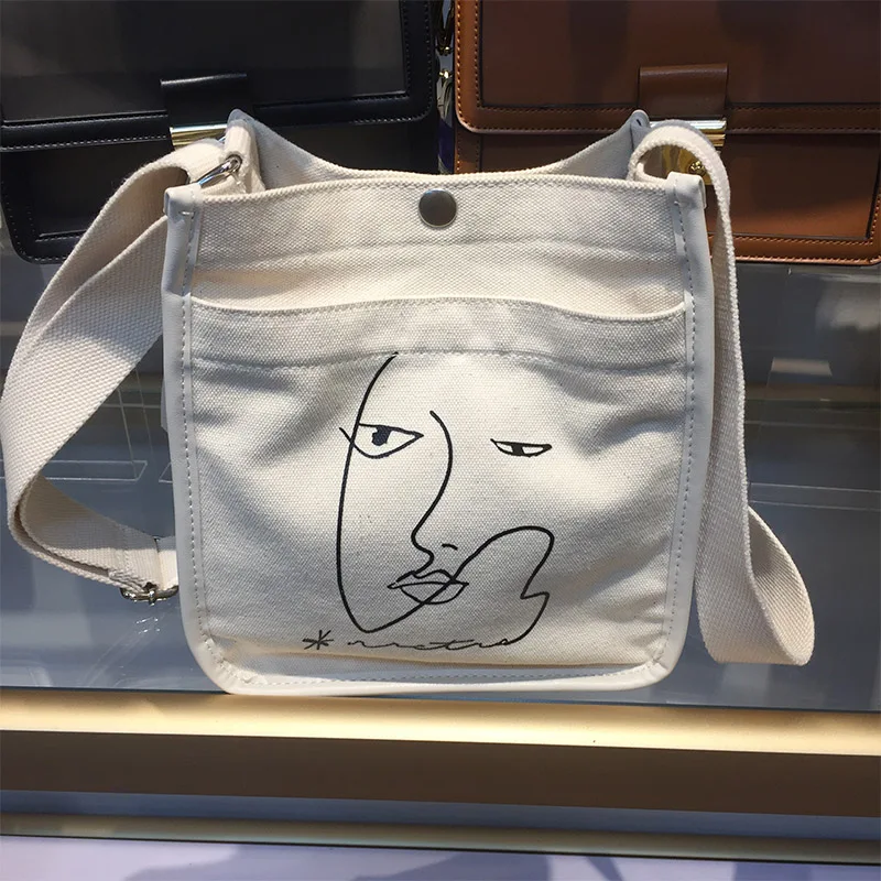 

Cream Canvas Handbags Women Print Crossbody Shoulder Bags Light Weight Cotton Small Shoulder Bags Sweet Lady Bags for Female