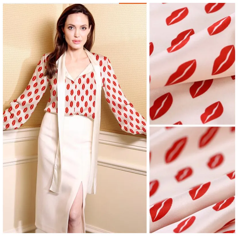 

Blue and white printing stretch silk fabric satin / red lips silk satin fabric natural silk fabric wholesale silk cloth