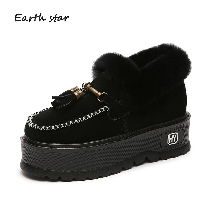 

botas mujer Casual Platform Shoes Women Brand Warm Genuine Leather Snow Boots Lady chaussure Winter New Female footware with Fur