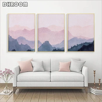

Watercolor Wall Art Mountain Posters and Prints Scandinavian Art Canvas Painting Minimalist Modern Wall Pictures for Living Room