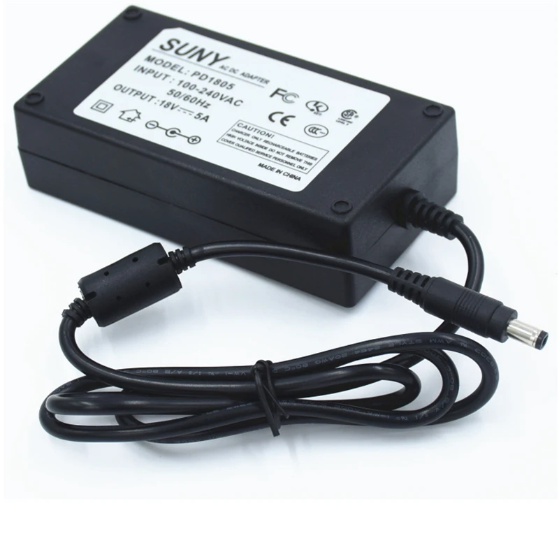 

90W 18V5A 100-240Vac input Lighting transformer ,led power supply ,CE FCC Listed 18VDC strip driver with 5.5*2.1 ,5*5*2.5 port