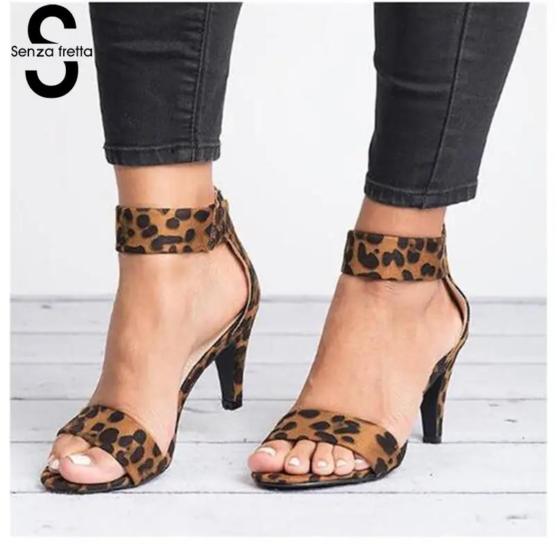 

2019 Women Summer Pumps Thin High Heels Sandals Open Toe Platform Office Ladies Shoes Woman Leopard Sandals