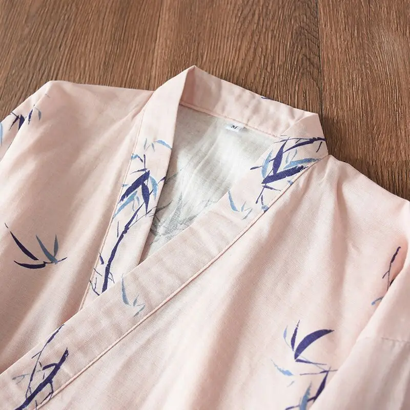 Японская пара кимоно женские пижамные комплекты весна свежий бамбуковый принт тонкий 100% марля хлопок держать теплые халаты для женщин сна