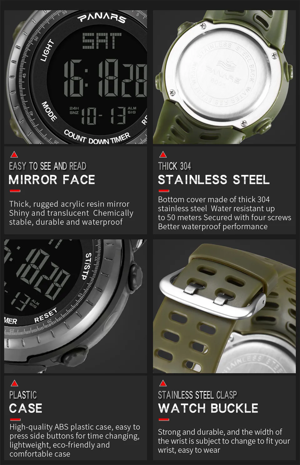 PANARS Brand Men's Watches LED Digital Watch Men Wrist Watch Black Alarm 50m Waterproof Sports Watches For Men Relogio Masculino (8)