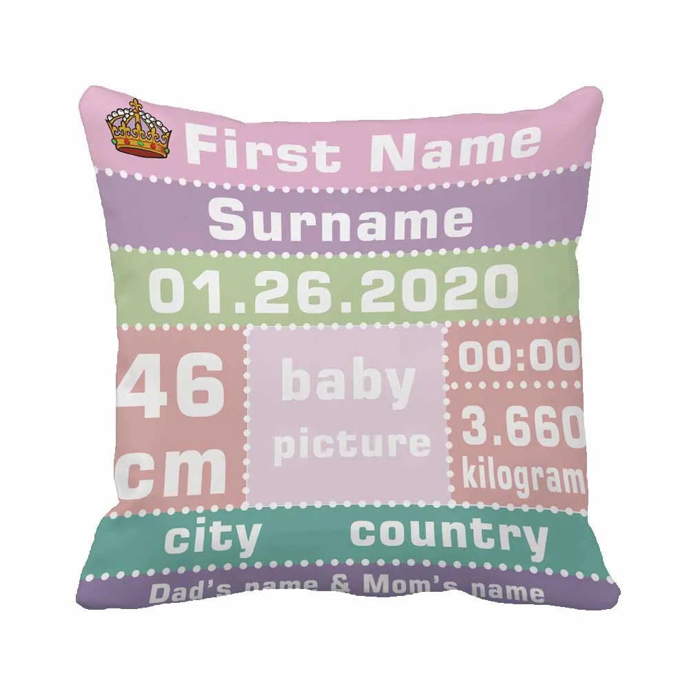 Custom Birth Data Printing Colored Stripes Throw Pillow Case Decorative Cushion Cover Pillowcase Birthday Gift By Lvsure | Дом и сад