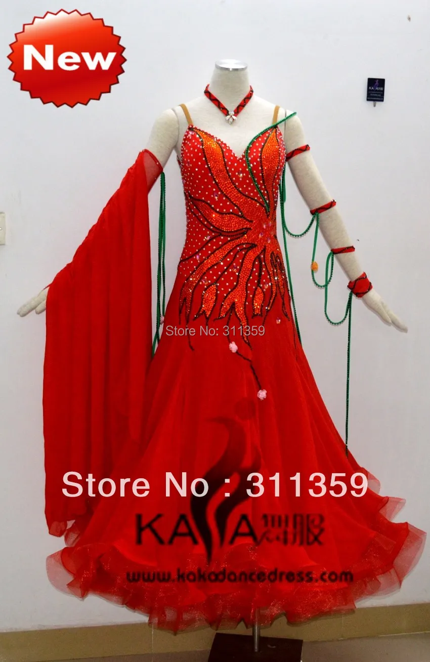 KAKA DANCE B1360 красное Chifoon цветное бальное стандартное танцевальное платье вальс для