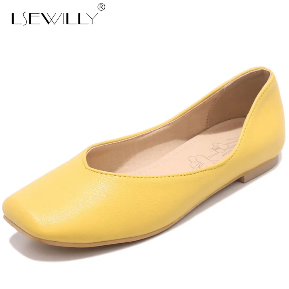 

Lsewilly Ballet Flats Shoes Women Soft Leather Flat Boat Shoes Square Toe Casual Shoes Ladies Footwear Spring Size 30-50 E600