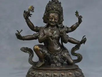 

16'' Tibet 3 Heads 6 Arms Protector Buddha Diety Bronze Statue