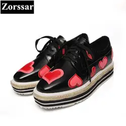 {Zorssar}/брендовые модные женские туфли-лодочки из натуральной кожи на танкетке с сердечками, обувь на платформе и высоком каблуке, женская