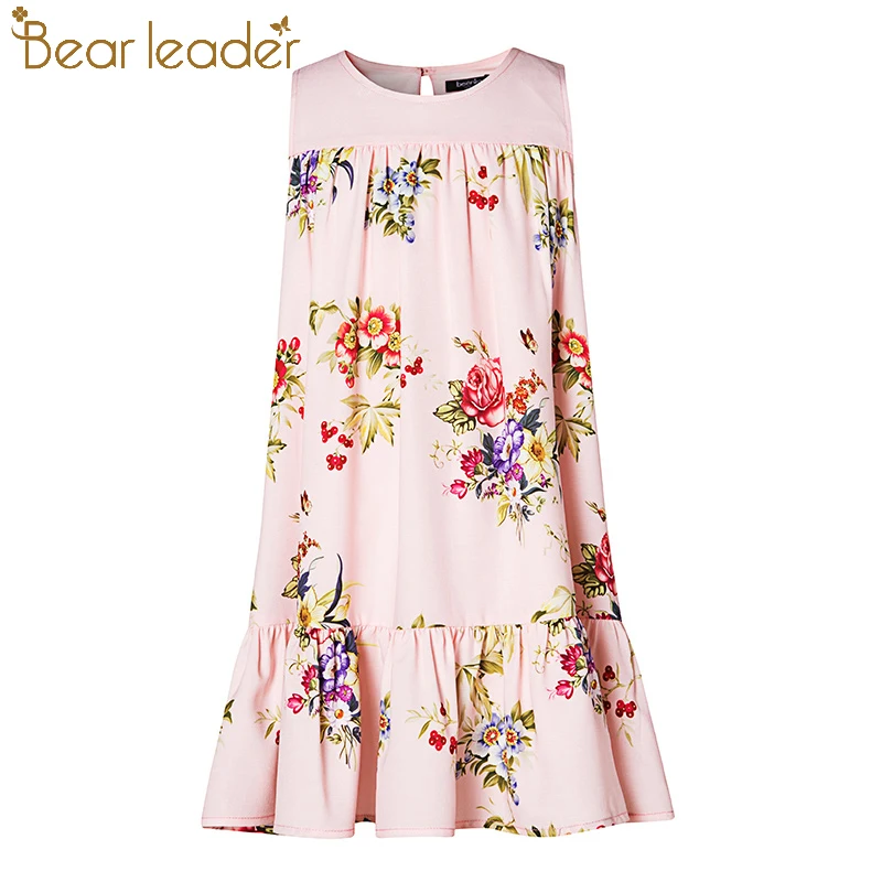 Bear Leader Girls Dress 2018 New Girls Dress European and American Style Flowers Printing Girls Dress For 4-14 Years