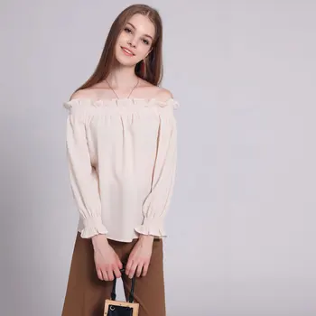 

Casual Sexy Off Shoulder Tops 2018 Autumn New Elegant Strapless Women Blouse Slash Neck Shirts Casual Loose Blusas Plus Size