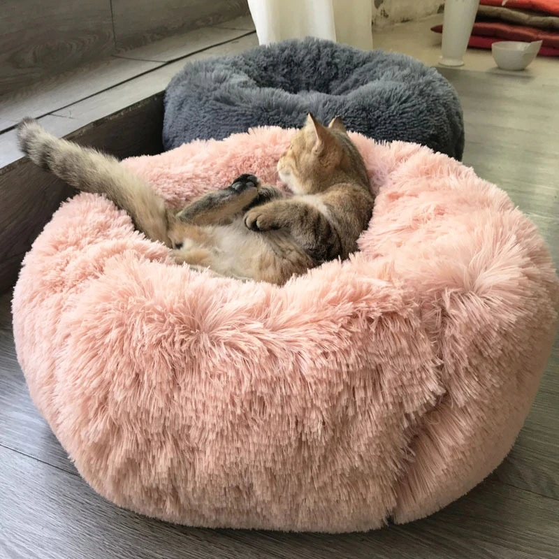 QQQPET круглая кровать для кошки длинный флеш домик для питомца супер мягкая кровать коврик для маленького питомца кошка зимнее теплое кошачье гнездо спальная кровать