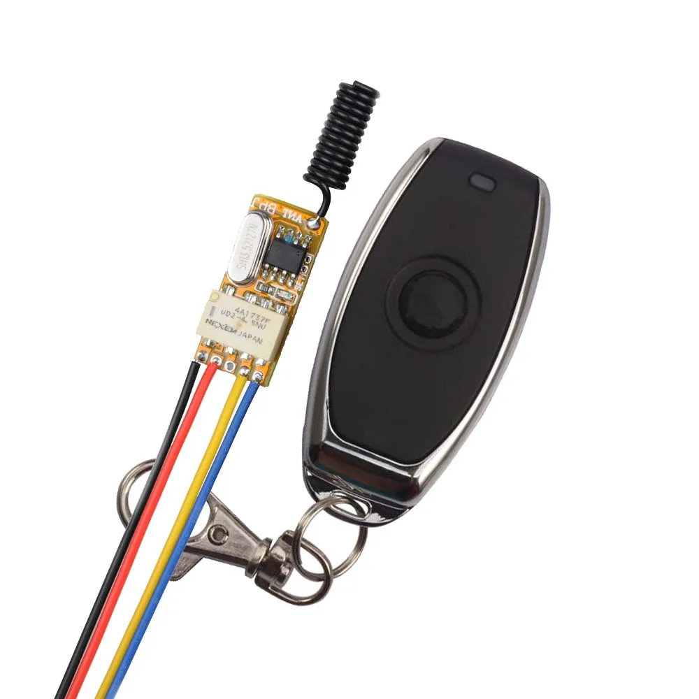 

RF DC Wide Working Voltage Remote Control Switch 3.7v to 12v to 24v Relay Learning Mini Wireless Control Switch