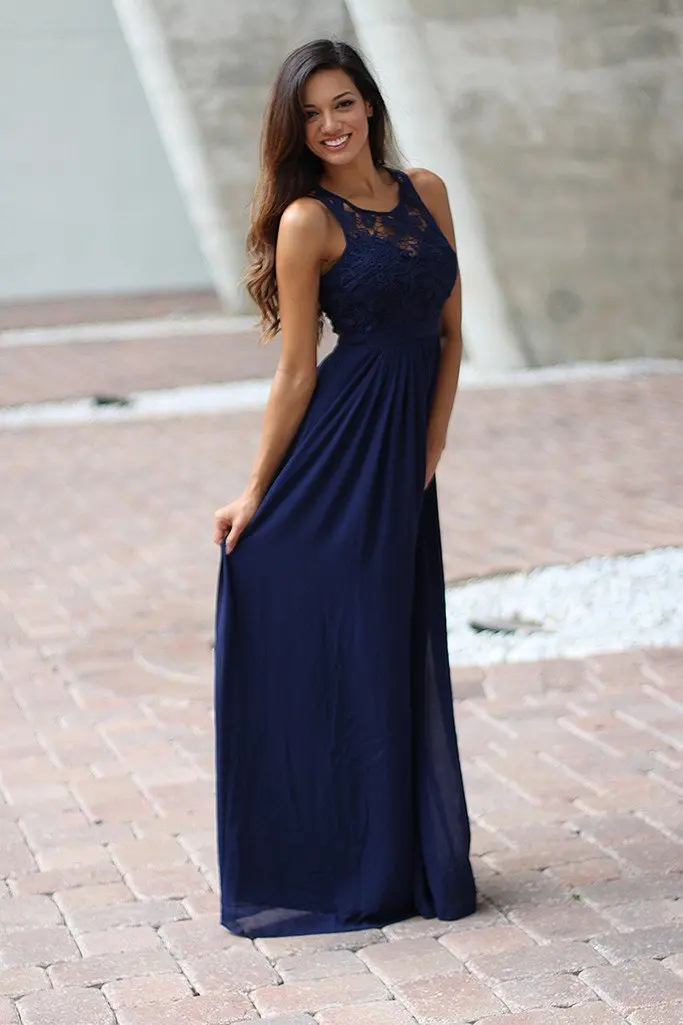 Lace Chiffon Maxi Bridesmaid Dresses 
