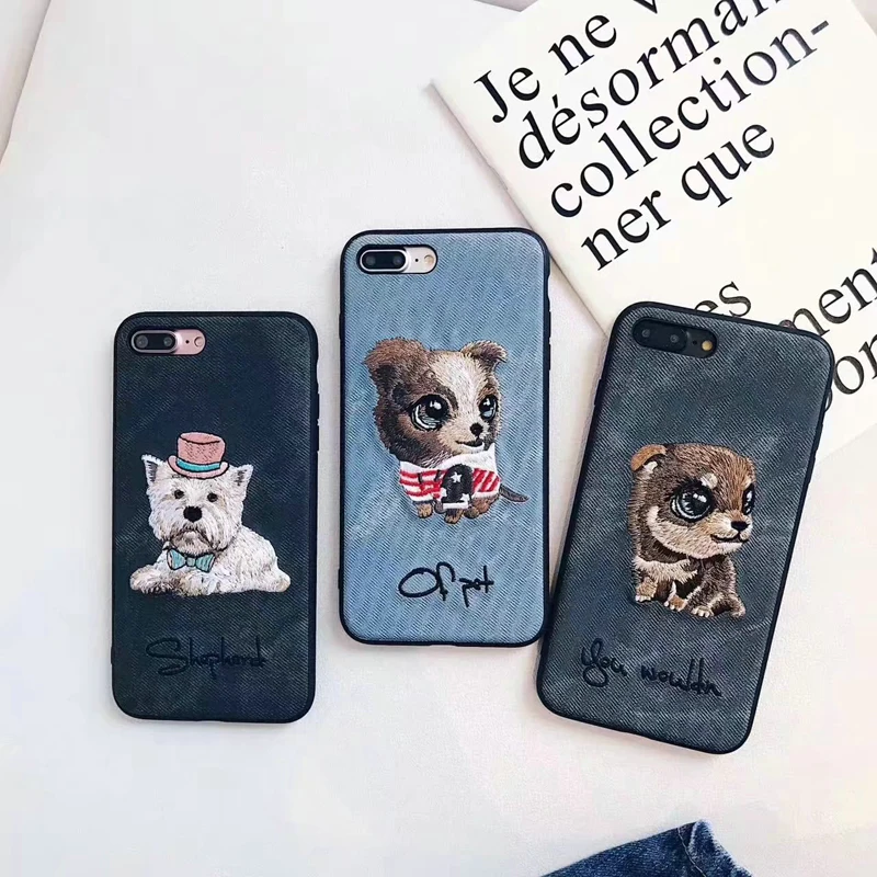 

2017 Luxury Fashion Brand Embroidered Totem Animal Cat Cases For iphone 7 7 plus 6 6 s plus dog lovely Animal Case Cover 8 8plus