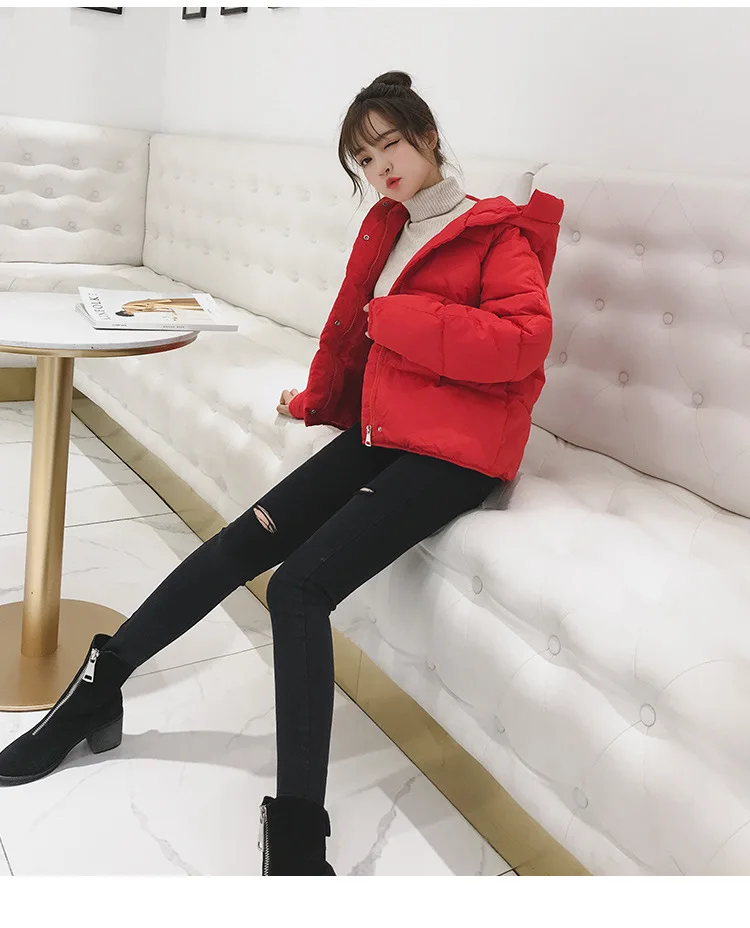 2018 Новинка зимы поступления корейский стиль свободный пуховик женские парки верхняя одежда с капюшоном однотонные Короткие