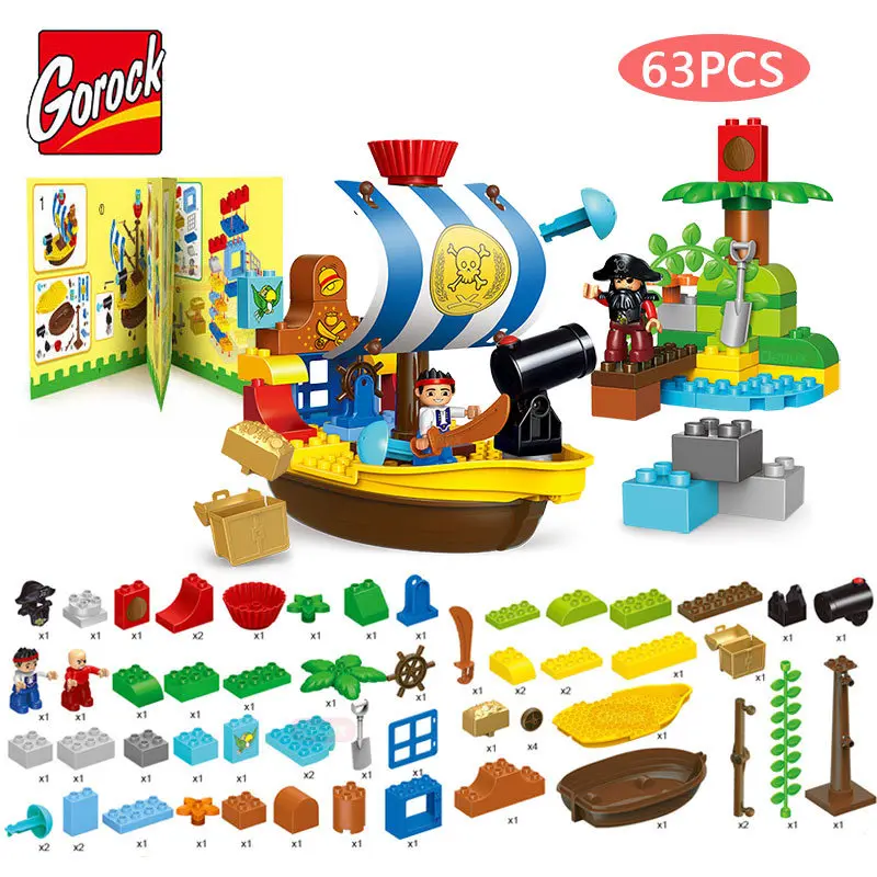 

GOROCK Big Particles 63PCS/SET Pirates Of The Caribbean Pirate Ship Building Block Brick Toys For Kids Gift Compatible Duploe