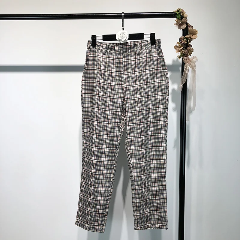 2018 Europe Style Women Plaid Blazer&Trouser Suits 2 Pieces Set Full Sleeve Long Pants Double Breasted Female Coat Elegant OL 2018 Europe Style Women Plaid Blazer&Trouser Suits 2 Pieces Set Full Sleeve Long Pants Double Breasted Female Coat Elegant OL