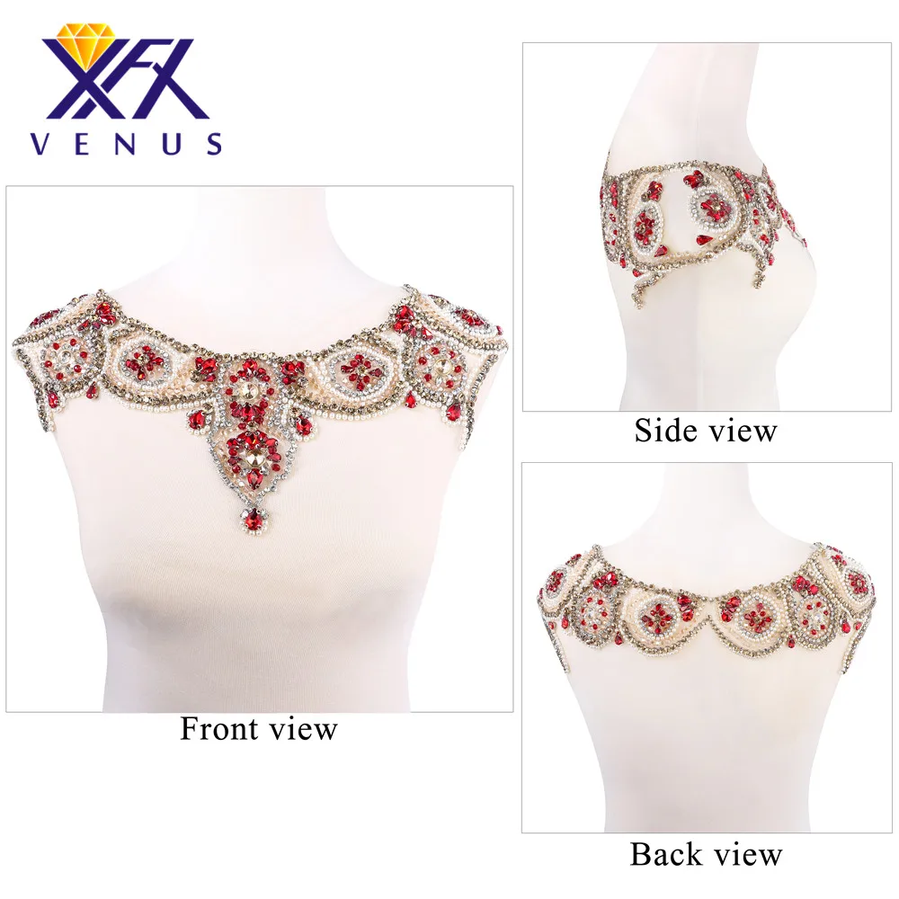 XFX Венера 1 шт. аппликация из горного хрусталя ручной работы платье Декор Кристалл патчи черная сетка плечо для вечерних платьев - Цвет: DRA-038