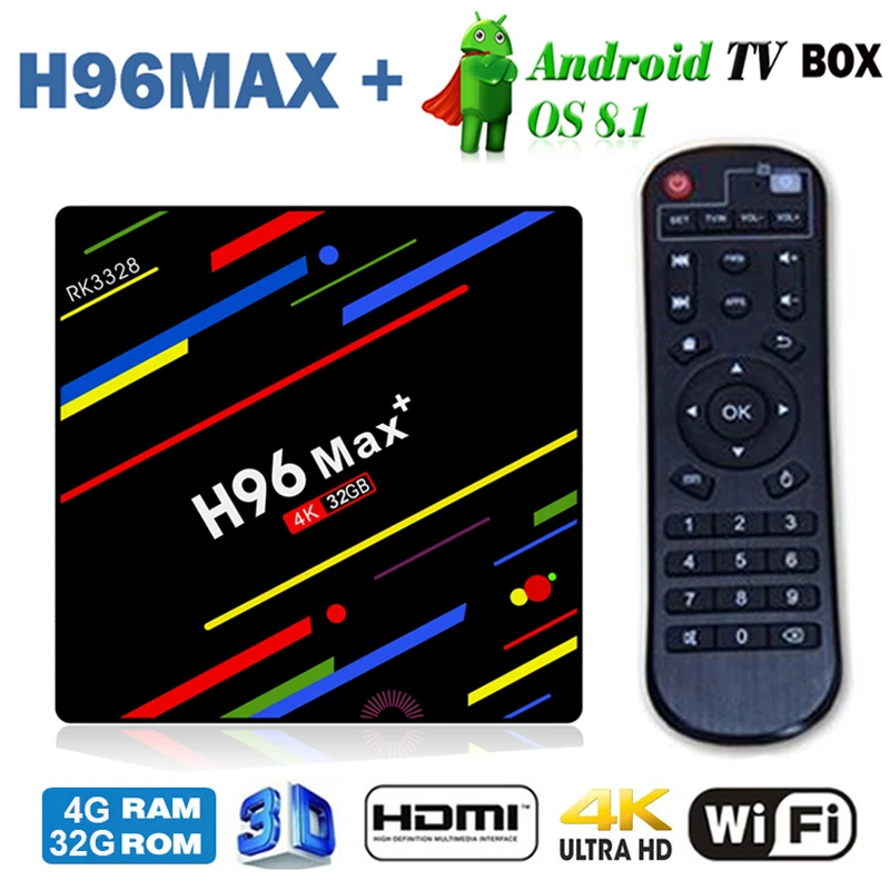 

Hot sale H96 Max + Android 8.1 smart tv box RK3328 Quad Core 4GB/32GB hd 4K Wifi Google Player Youtube Media Player Set-Top Box