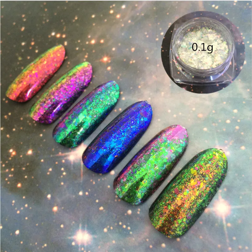 

Hot color 1 box CHAMELEON FLAKES Magic Effect Flake Chrome Pigment Nail Powder Glitter Sequins Nail Art Gel Nail Polish Manicure
