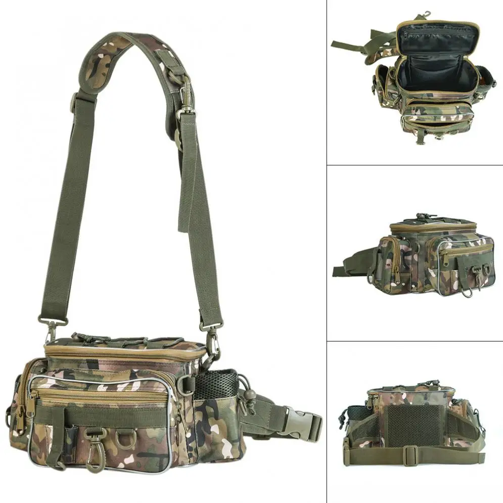Camuflagem ao ar Bolsa de Pesca Bolsa de Armazenamento Durável Livre Cintura Ombro Mensageiro Carretel Pesca Isca Fotografia Câmera 34x17x16 cm 2 High Quality Esporte e Lazer