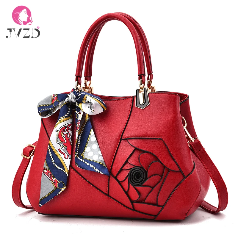 

JVZD Fashion Women's Bag, Rose PU Leather Messenger Bag, Scarf Decoration, Shoulder Diagonal Handbag