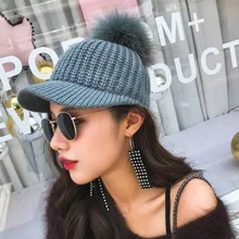 MAERSHEI/зимняя вязаная женская бейсбольная кепка для девочек, вязаная шапка с меховым помпоном для девочек, повседневная Кепка в стиле хип-хоп, шапка для родителей и детей Mot