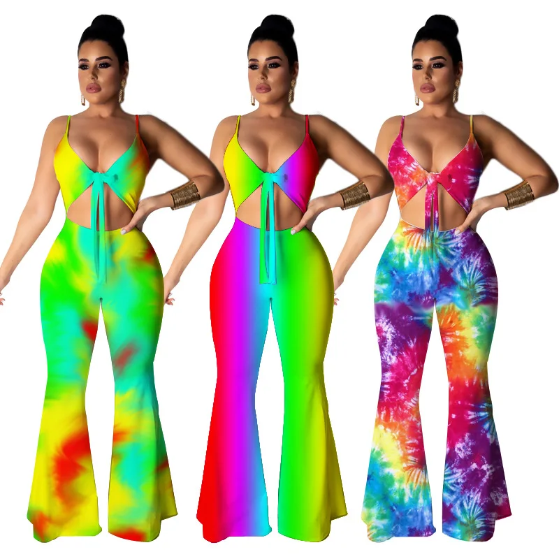 

Women print crop top wide leg pants two piece set women summer tops pants 2 piece set women's suits plus size