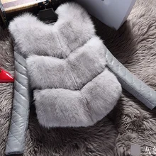 Пальто прямые продажи без искусственной кожи полный лоскутный тонкий Горячая модная куртка женская имитация лисы мозаика теплое зимнее пальто