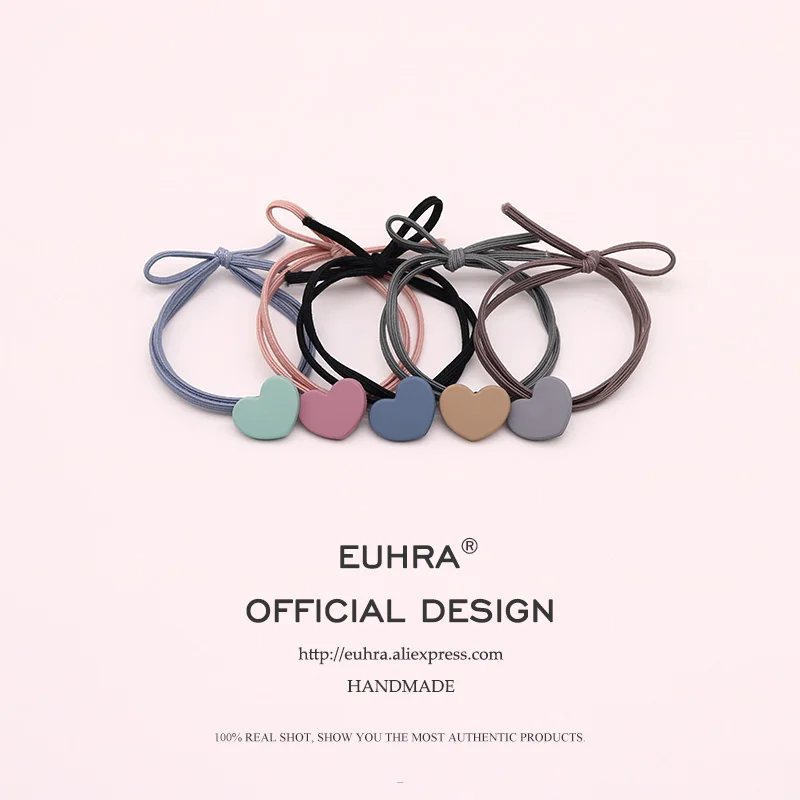 

EUHRA 5 Colors Elastic Heart Shape Cassic Simple For Women Hair Band Kid Children Rubber Band High Elasticity