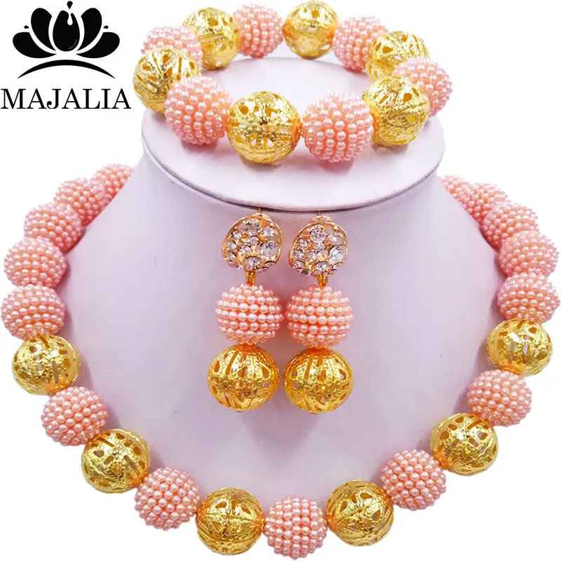 

Majalia Fashion Classic Nigerian Wedding African Jewelery Set Peach Crystal Necklace Bride Jewelry Sets Free Shipping 1ZQ0011