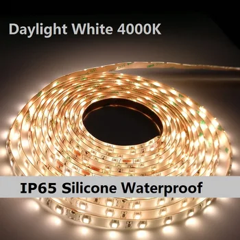

IP65 Silicone Waterproof Daylight White 4000K 3528 led strip 60LED's/meter, 5meters/reel, DC24V, Super bright, CRI > 95+ Ra