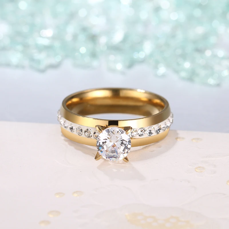 DOTIFI 316L, кольца из нержавеющей стали для женщин, классические, с 4 зубцами, одинарные, циркониевые, обручальное кольцо, ювелирные изделия
