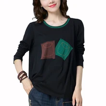 MOBTRS футболка женская с длинным рукавом женская футболка повседневные топы женская футболка с круглым вырезом свободная хлопковая Футболка Femme размера плюс