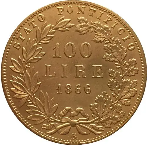 24 K позолоченный 1866 итальянский штаты 100 лиры пий IX монеты скопировать бесплатная