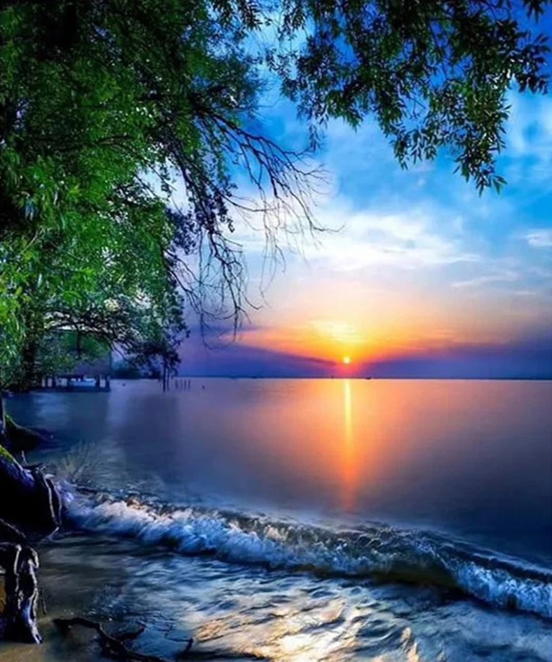 

Home Decor Diamond Picture Embroidery Fresh Sunrise Sea View And Sky HD Painting Full Square Drill Baby Room Decoration