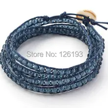 Fab 4 мм граненные темно-синий кристалл бусины завязанный вручную на воск нить накидка браслет