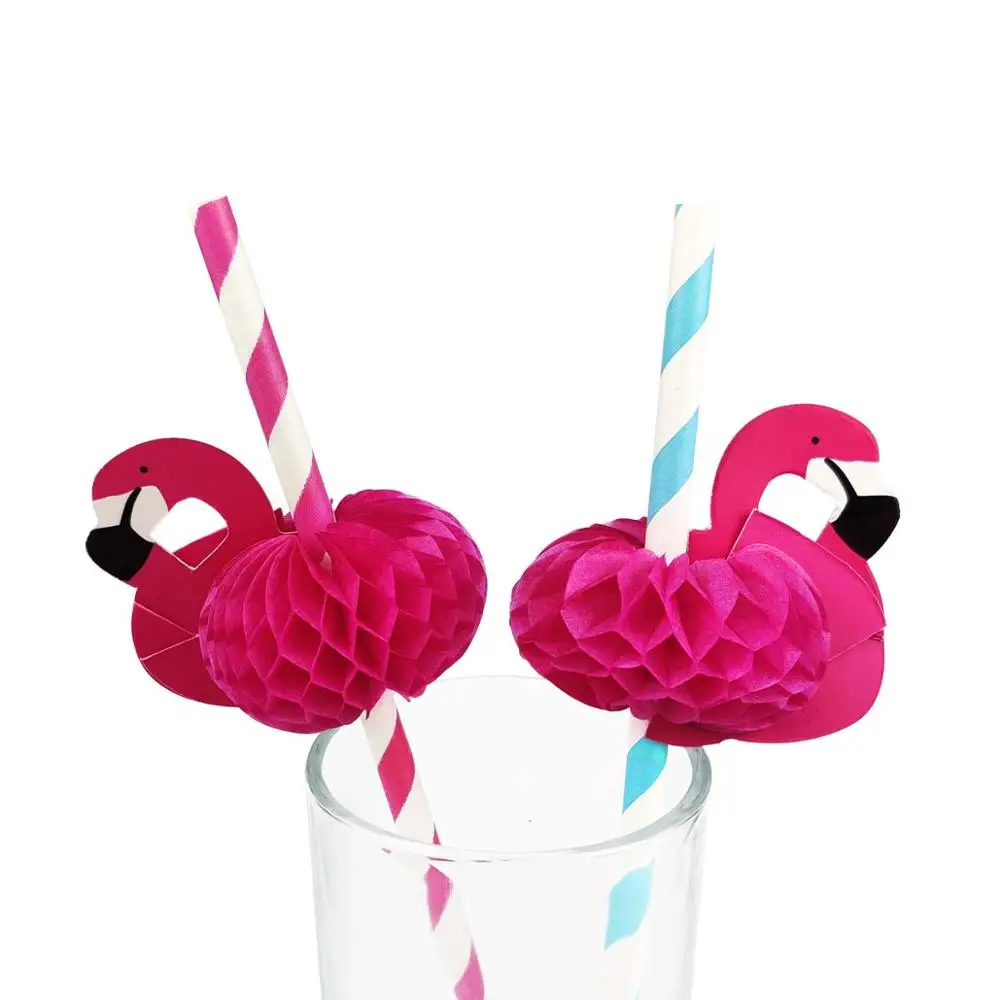 

10pcs Rose Pink Flamingo Straws Honeycomb Craft Sucker Swan Cartoon Drinking Fruit Juice Cocktail Paper Straw For Hawaiian Party