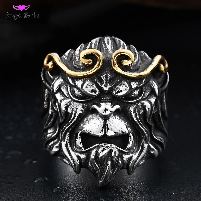 buy New Design TV Play Journey To The West Style Ring Personality Monkey King Jewelry Stainless Steel Men Jewelry LR 0B11